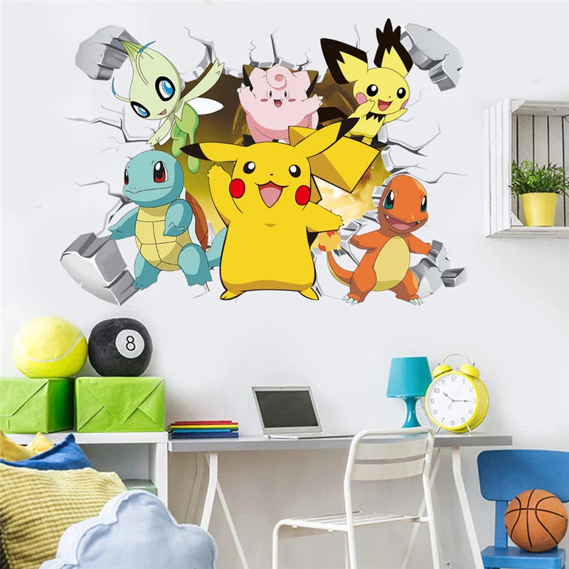 Cartoon Pikachu Wall Stickers For Kid's Rooms Kindergarten Living Room Bedroom DIY Wall Decoration Animated Poster Bedroom Decor-HomeDecorDecals_com