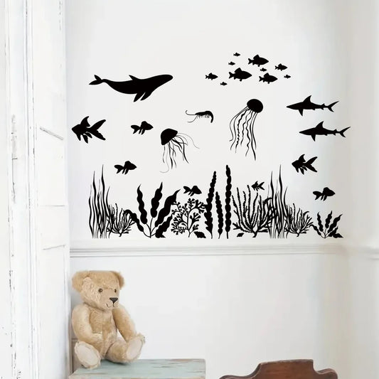 Fish Silhouette Marine Animals Wall Decal | Kids Room Decor removable peel and stick wall decal by HomeDecorDecals.