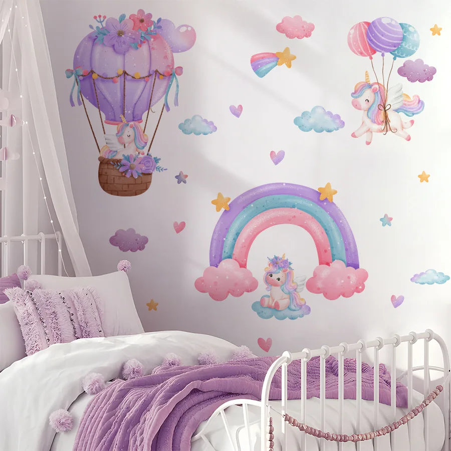 Rainbow Hot Air Balloon Unicorn Star Cloud Love Wall Decal Self-Adhesive Sticker for Girl's Bedroom Dormitory Decor-HomeDecorDecals_com