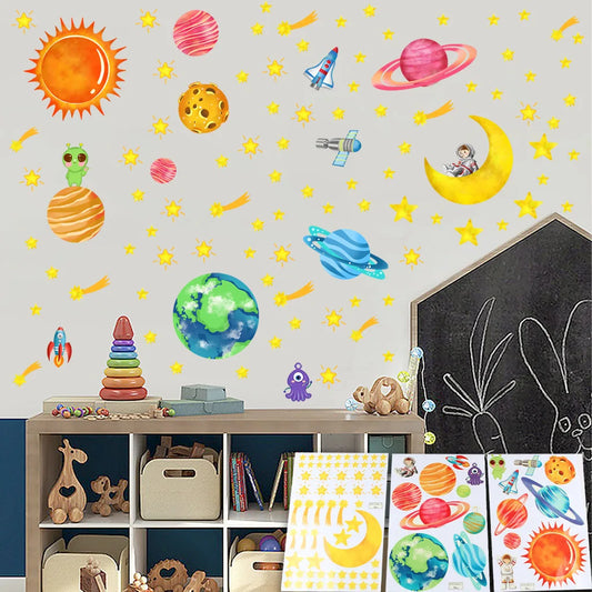 Moon Stars and Planets Wall Decal | Kids Room Decor removable peel and stick wall decal by HomeDecorDecals.