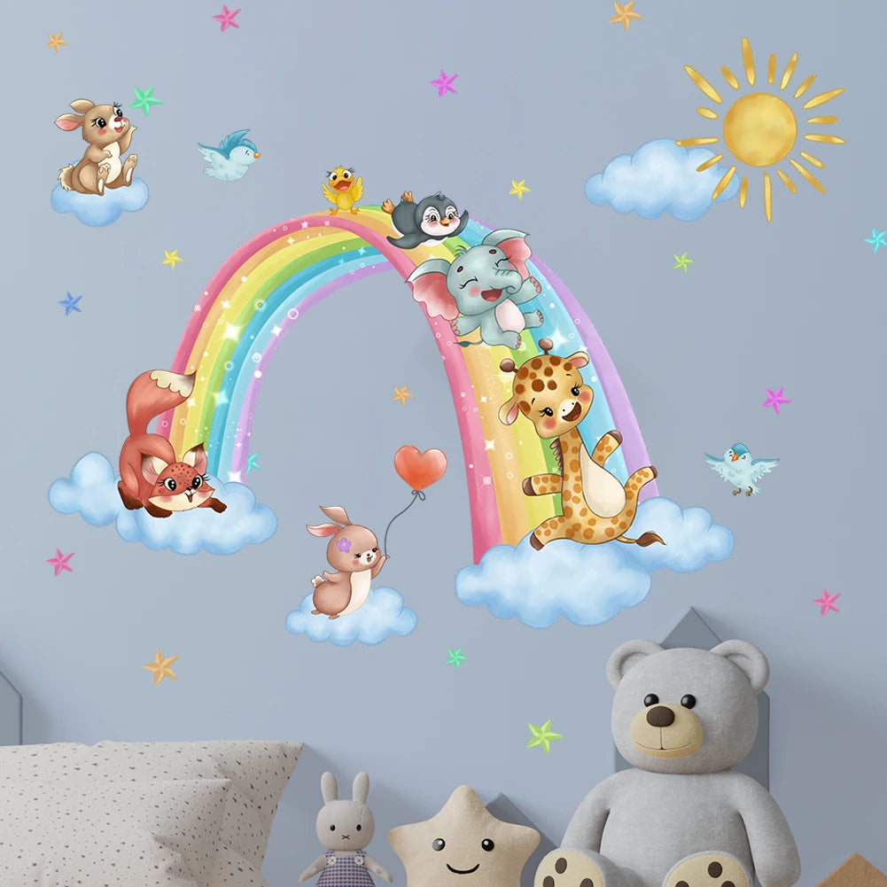 Additional view of Animals on Rainbow Clouds Wall Decal | Home Decor by HomeDecorDecals.