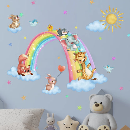 Additional view of Animals on Rainbow Clouds Wall Decal | Home Decor by HomeDecorDecals.
