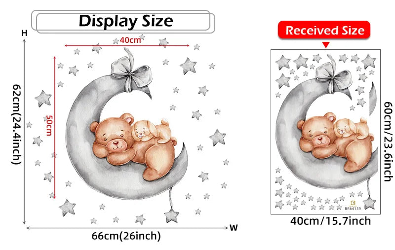 Cartoon Grey Baby Elephant Moon Gold Stars Wall Stickers for Kids Room Decor Nurserry Wall Decals Girl Boy Room Decorative-HomeDecorDecals_com