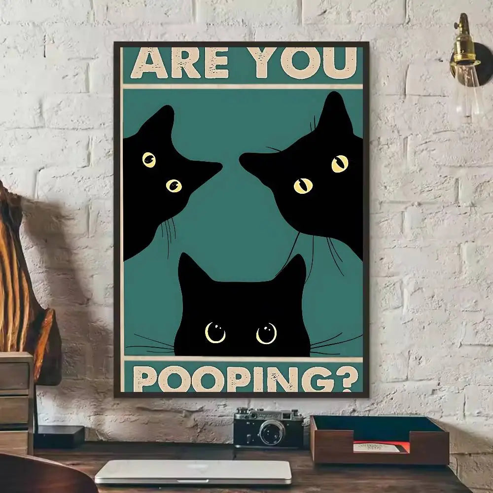 Cute Black Cat Art Are Poster Self-adhesive Art Waterproof Paper Sticker Coffee House Bar Dorm Room Wall Decor-HomeDecorDecals_com