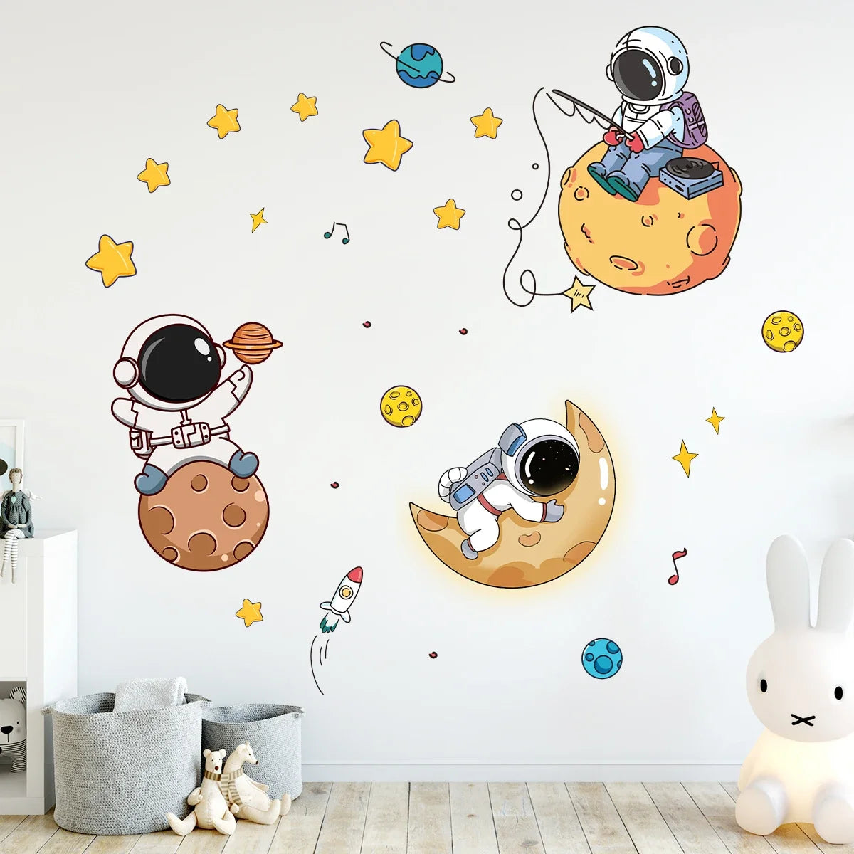 Cartoon Planet Moon Star Astronaut Wall Decal-HomeDecorDecals_com