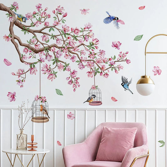 Pink Peach Blossom Bird Wall Decal | Home Decor removable peel and stick wall decal by HomeDecorDecals.