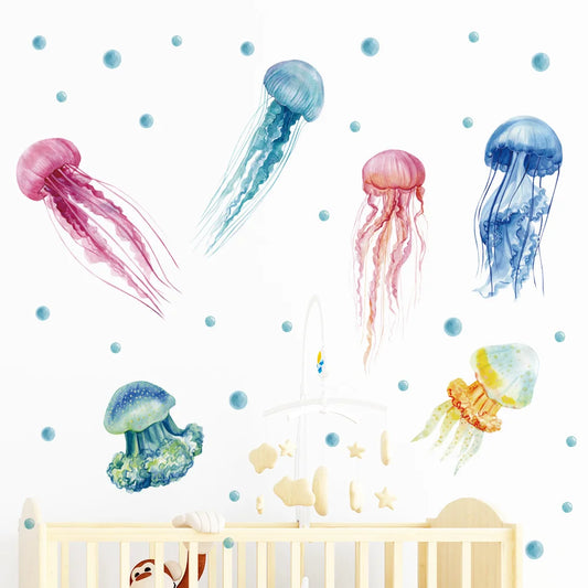 Multicolour Jellyfish Wall Decal | Home Decor removable peel and stick wall decal by HomeDecorDecals.