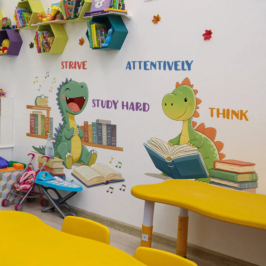Educational Dinosaur Wall Stickers STRIVE STUDY HARD ATTENTIVELY THINK Learning Decor For Classroom Living Room Playroom-HomeDecorDecals_com