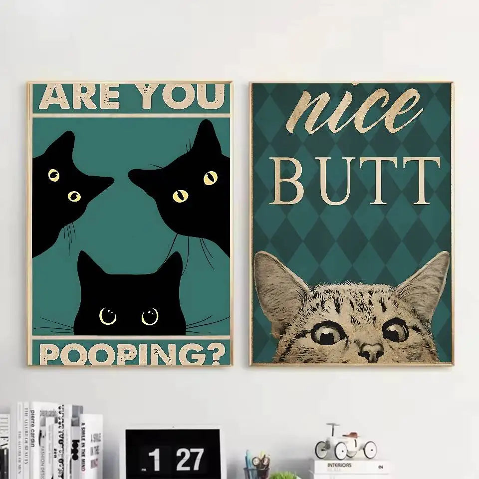 Cute Black Cat Art Are Poster Self-adhesive Art Waterproof Paper Sticker Coffee House Bar Dorm Room Wall Decor-HomeDecorDecals_com