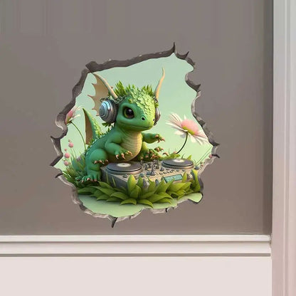 Close-up view of Dragon Parent and Child Reading in Wall Hole Decal | Home Decor by HomeDecorDecals.