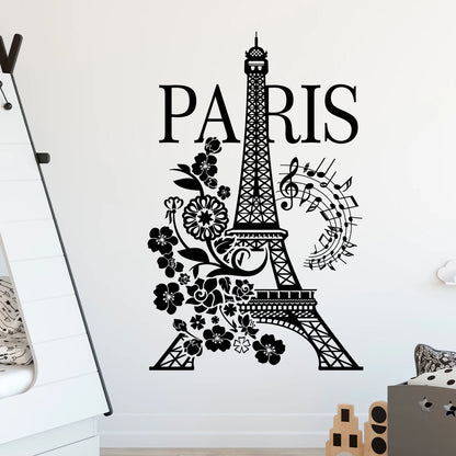 Close-up view of Eiffel Tower Flower Silhouette Wall Decal | Home Decor by HomeDecorDecals.