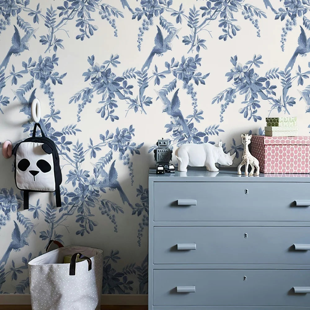 Blue Bird Floral Wall Decal | Home Decor removable peel and stick wall decal by HomeDecorDecals.