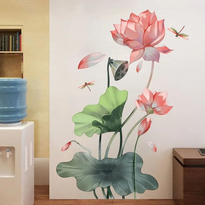 Detailed look at Lotus and Dragonfly Wall Decal | Home Decor by HomeDecorDecals.