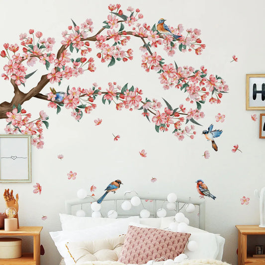 Creative Peach Blossom Bird and Branch Wall Decal | Home Decor by HomeDecorDecals.