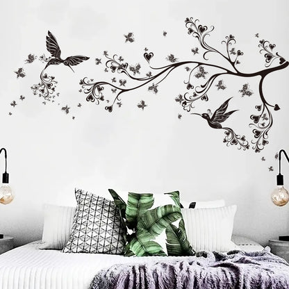 2pcs Silhouette Branches Flowers Birds Butterflies Wall Stickers for Bedroom Decoration Living Room Wall Decals Kid Room Decor-HomeDecorDecals_com