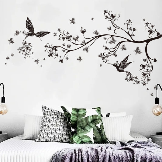 Silhouette Branches Flowers and Birds Wall Decal | Home Decor removable peel and stick wall decal by HomeDecorDecals.