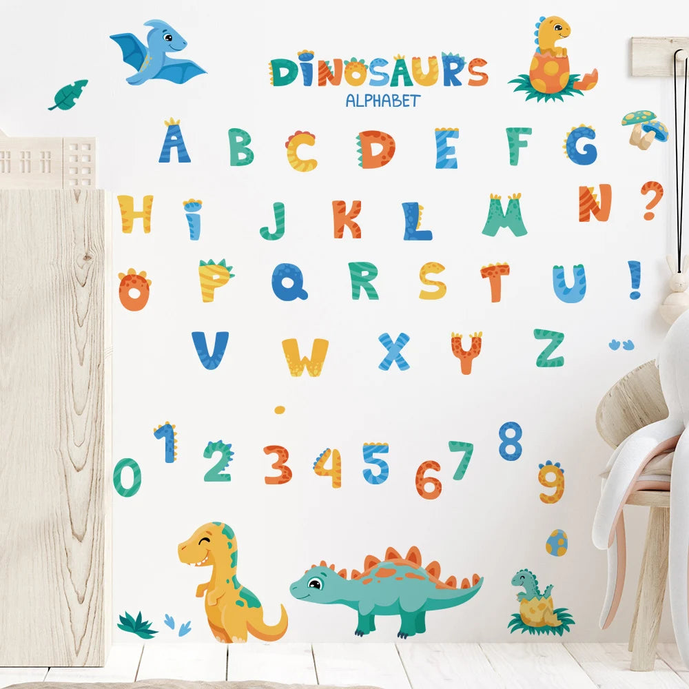 Cartoon Dinosaur Alphabet Removable Wall Stickers Letter Digit for Early education Kindergarten Nursery Kids Baby Room PVC Decal-HomeDecorDecals_com