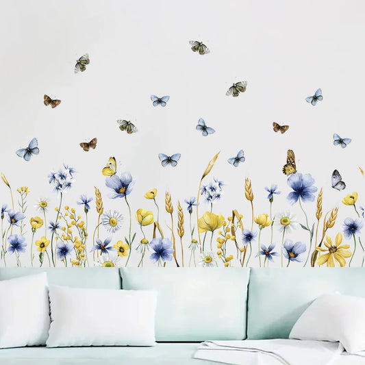 Watercolor Multi-colored Flowers Butterflies Wall Stickers for Bedroom Decoration Girls Room Wall Decals Home Decor Living Room-HomeDecorDecals_com