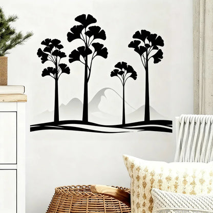 Black Mountain Pine Tree Wall Sticker, Scandinavian Silhouette Decal, Removable Nature Theme Art For Bedroom Living Room-HomeDecorDecals_com