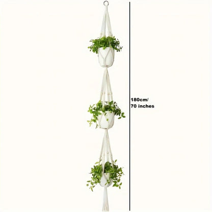 1pc, Macrame Double Plant Pendant Indoor Outdoor, 2 Tier/3Tier Hanging Planter Basket Cotton Rope With Beads 49 Inches/70 Inches-HomeDecorDecals_com