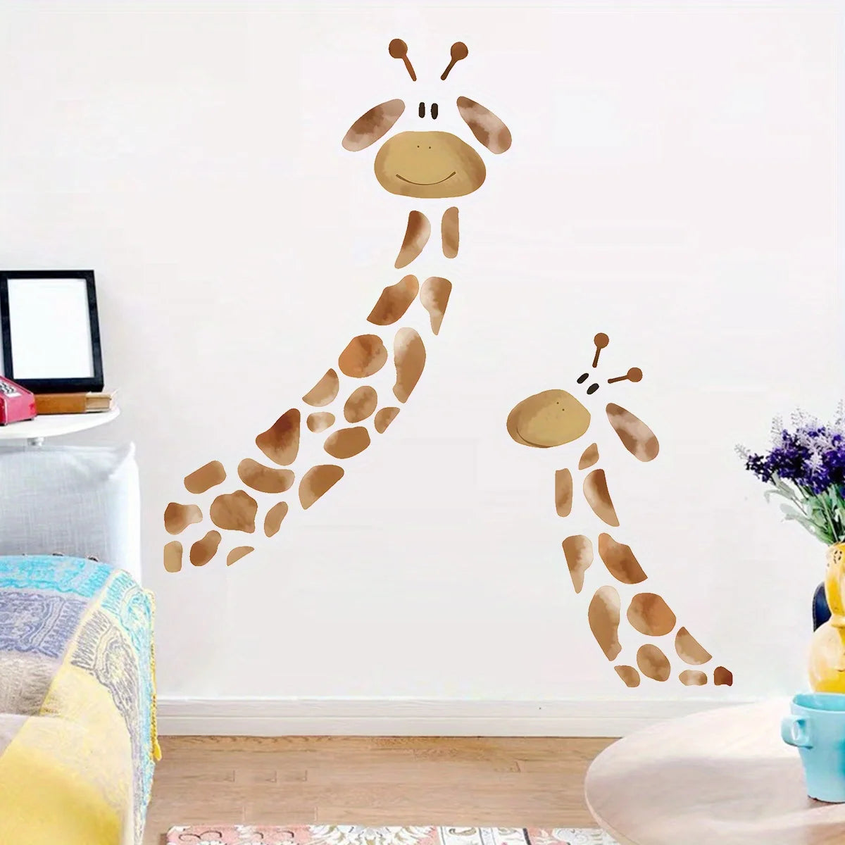 1Pc Cartoon Two Giraffes Wall Decal for Kids-HomeDecorDecals_com