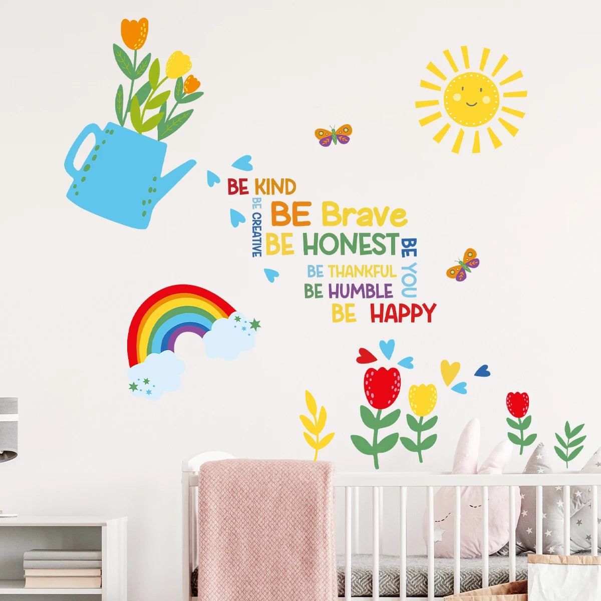 Cartoon Flower Watering Pattern Wall Decal | Room Decor design details by HomeDecorDecals.