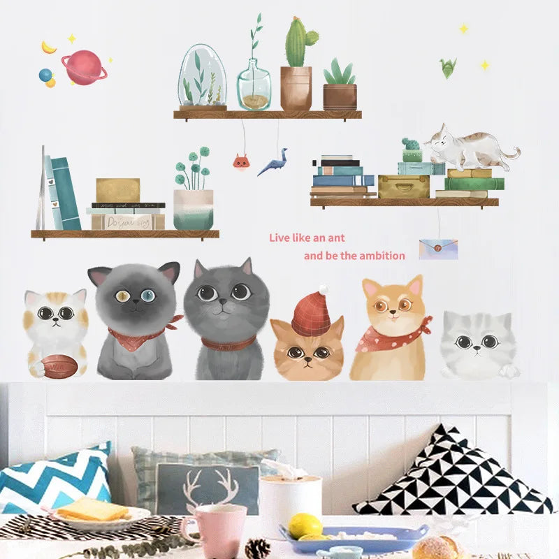 2PCS Cartoon Naughty Cats Stacked Arhats Wall Stickers Kindergarten Children'S Room Wall Decoration Fun Wallpaper-HomeDecorDecals_com