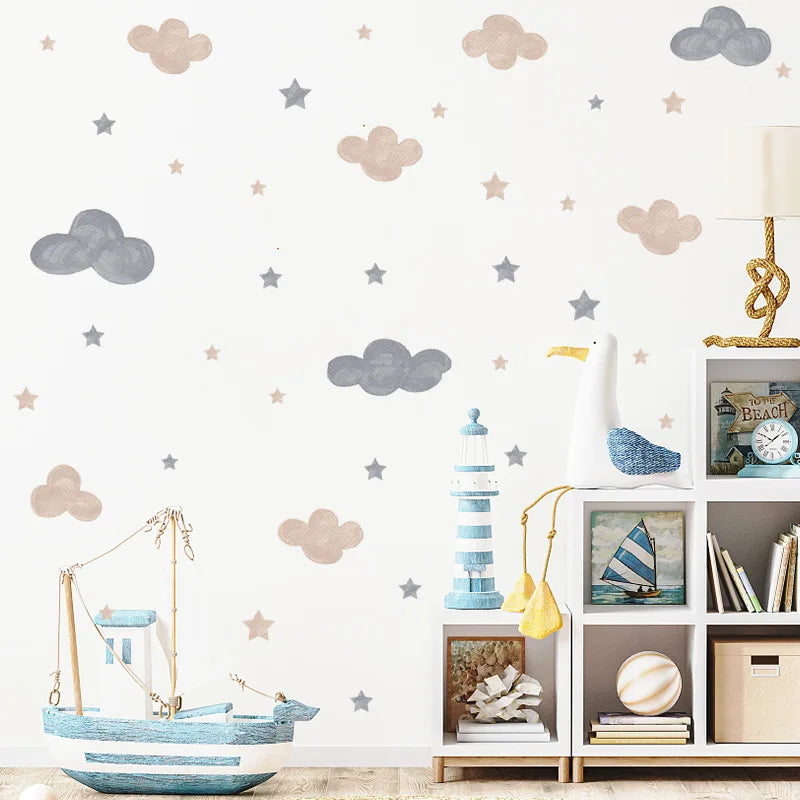 Cloud Stars Removable Wall Stickers for Kids Room Decor Art Nursery Baby Bedroom PVC Decals Self-adhesive DIY Posters Home Mural-HomeDecorDecals_com