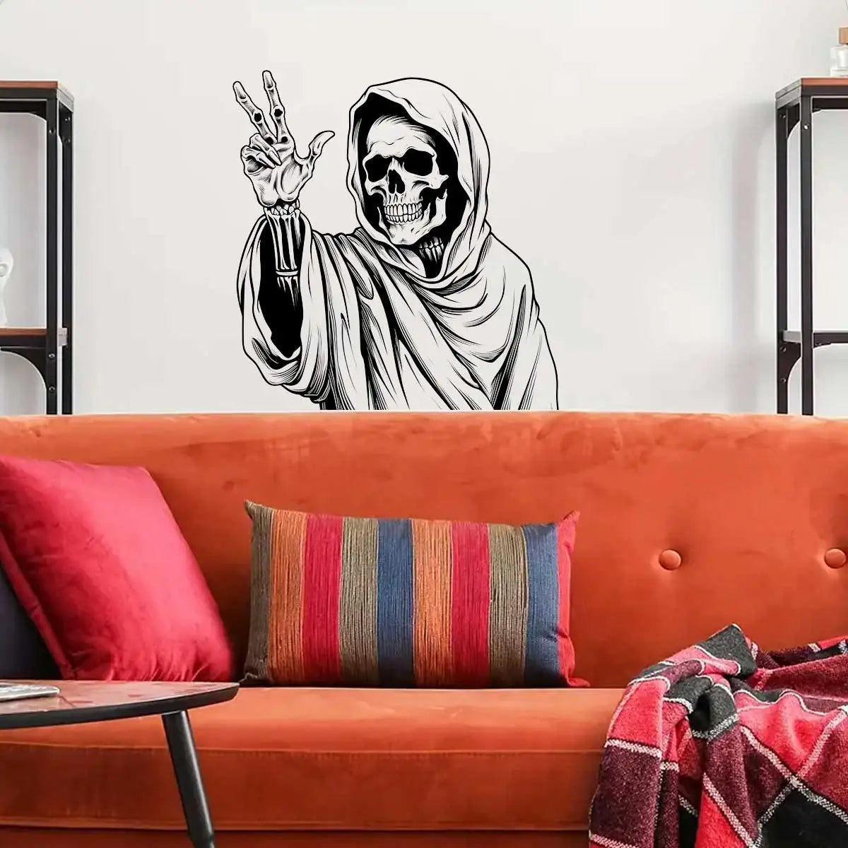 Close-up view of Black Cape Skull Pattern Wall Decal | Home Decor by HomeDecorDecals.
