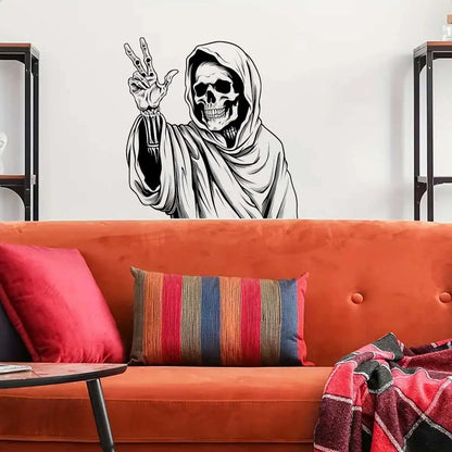 Close-up view of Black Cape Skull Pattern Wall Decal | Home Decor by HomeDecorDecals.