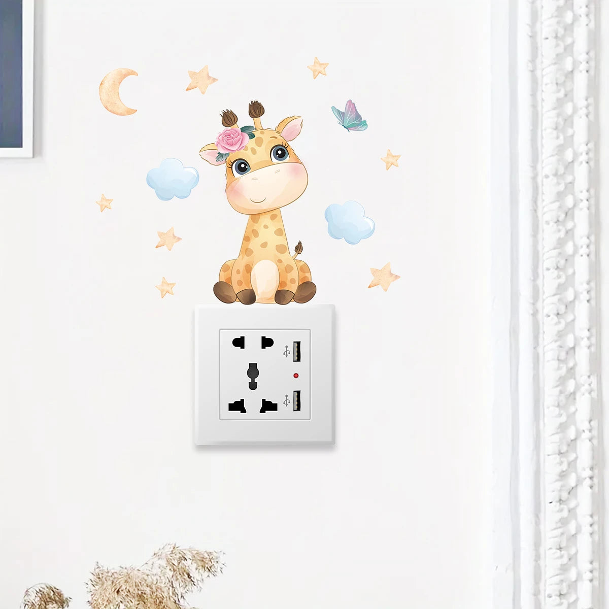 1pcs Cartoon Cute Giraffe Removable Switch Sticker for Kids Room Decor Children Bedroom Wall Decals Home Decoration-HomeDecorDecals_com