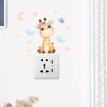 1pcs Cartoon Cute Giraffe Removable Switch Sticker for Kids Room Decor Children Bedroom Wall Decals Home Decoration-HomeDecorDecals_com