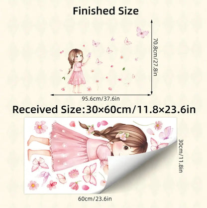 1pcs Charming Cartoon Little Girl With Butterfly Wall Decals Removable Self-Adhesive Kids Room Decor For Girls Bedroom-HomeDecorDecals_com