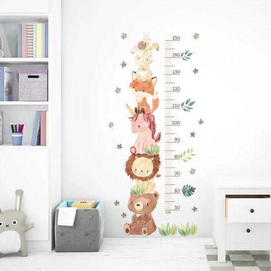 Watercolor Animal Bear Lion Bunny Height Ruller Wall Stickers Kids Grow uo Chart Wall Decals for Kids Room Baby Nursery Room PVC-HomeDecorDecals_com