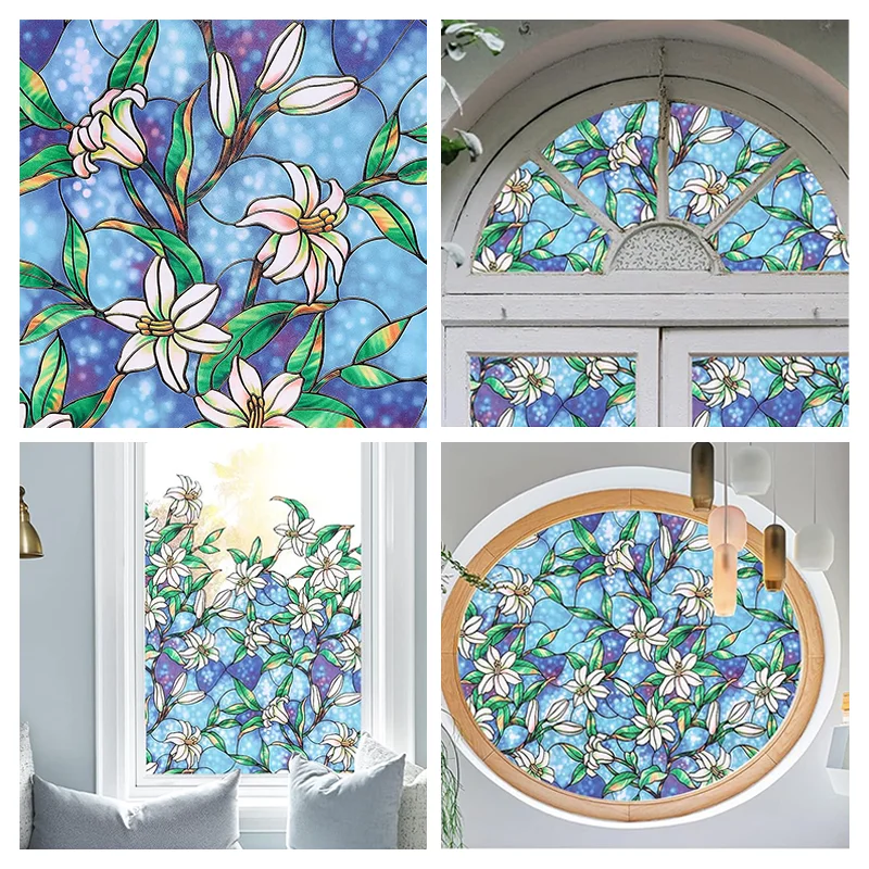 Window Privacy Film Adhesive Film Static Clings 3D Decorative Flower Window Film Stained Vinyl Glass Christmas Window Sticker-HomeDecorDecals_com