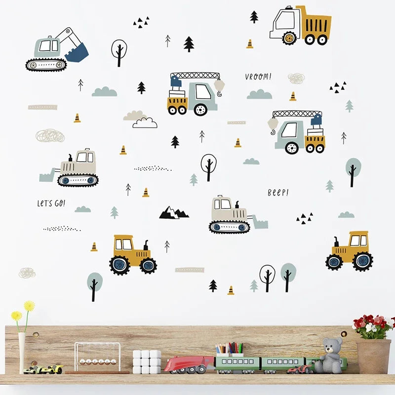 Cute Cars And Cargo Truck Kids Wall Decal Set-HomeDecorDecals_com