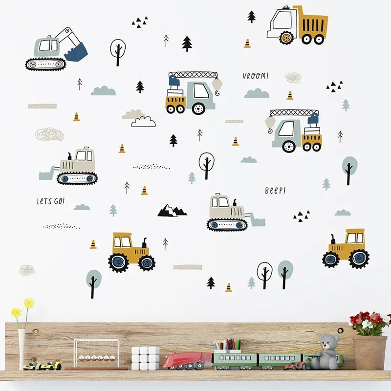Cute Cars And Cargo Truck Kids Wall Decal Set-HomeDecorDecals_com