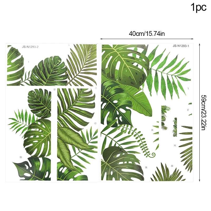 Close-up view of Tropical Leaves and Flowers Wall Decal | Home Decor by HomeDecorDecals.