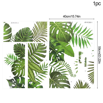 Close-up view of Tropical Leaves and Flowers Wall Decal | Home Decor by HomeDecorDecals.