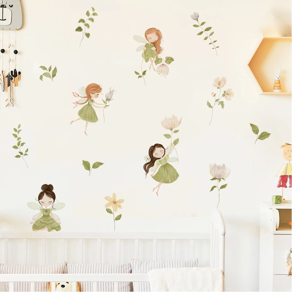 Cartoon Cute Fairy Mushroom House Plant Wall Sticker Flower Elves Wall Decals for Kids Room Baby Girl Nursery Room Bedroom Decor-HomeDecorDecals_com