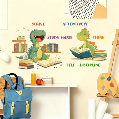 Educational Dinosaur Wall Stickers STRIVE STUDY HARD ATTENTIVELY THINK Learning Decor For Classroom Living Room Playroom-HomeDecorDecals_com