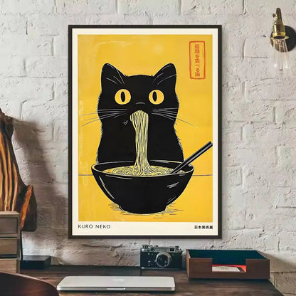 Cute Black Cat Art Are Poster Self-adhesive Art Waterproof Paper Sticker Coffee House Bar Dorm Room Wall Decor-HomeDecorDecals_com