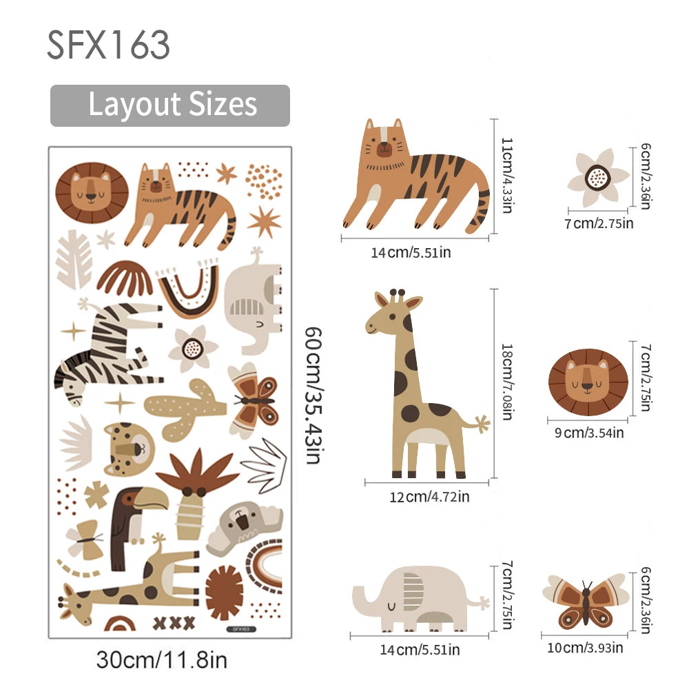 Detailed look at Cartoon Safari Animals Wall Decal | Room Decor by HomeDecorDecals.
