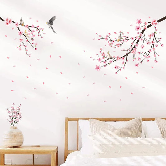 Watercolour Bird and Sakura Flower Wall Decal | Room Decor removable peel and stick wall decal by HomeDecorDecals.