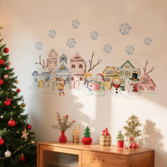 Snowman Colourful Cottage Wall Decal | Kids Room Decor removable peel and stick wall decal by HomeDecorDecals.