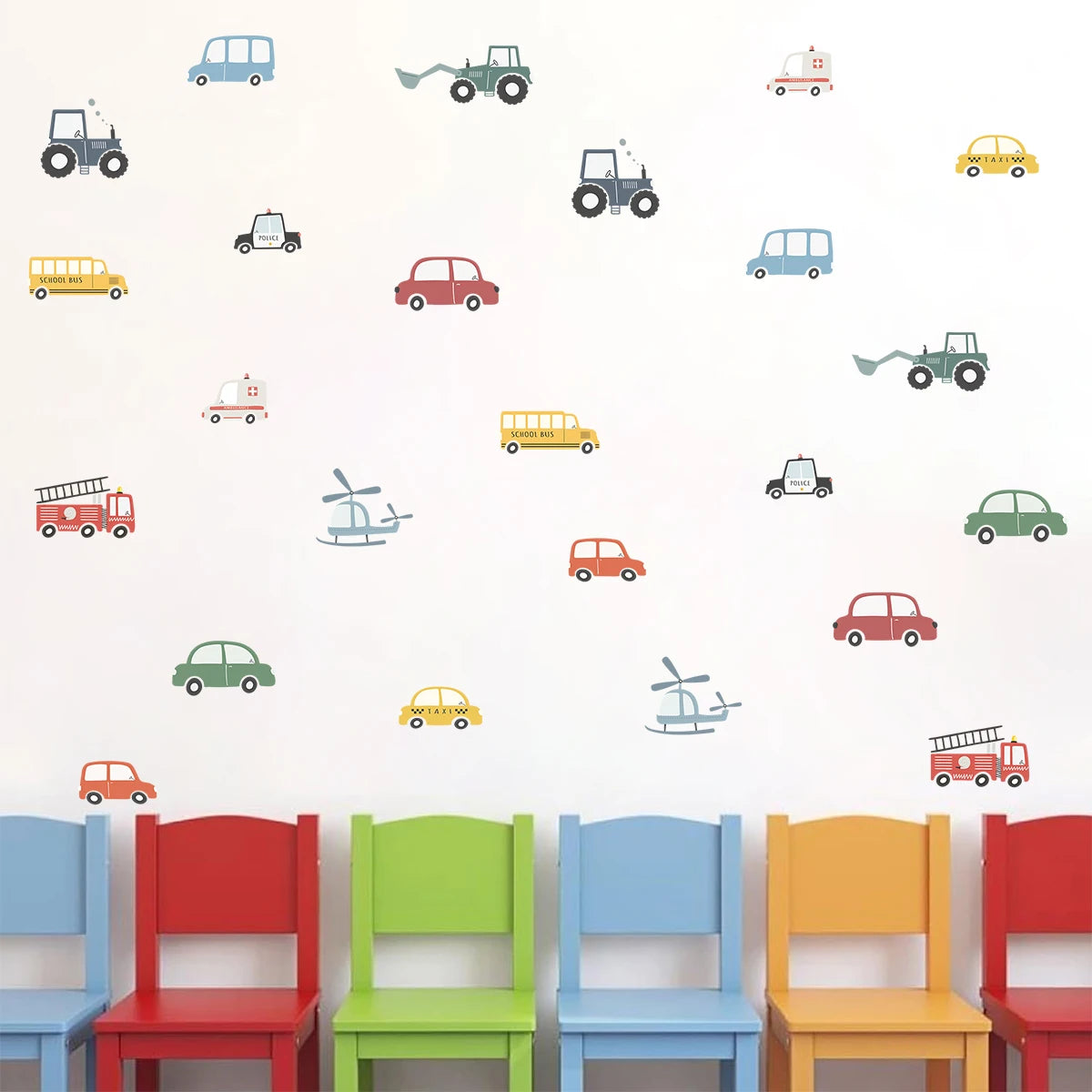 4pcs Cartoon Tractor Helicopter Car Wall Stickers for Kid Room Living Room Wall Decal Home Decor Baby Nursery Bedroom Decoration-HomeDecorDecals_com