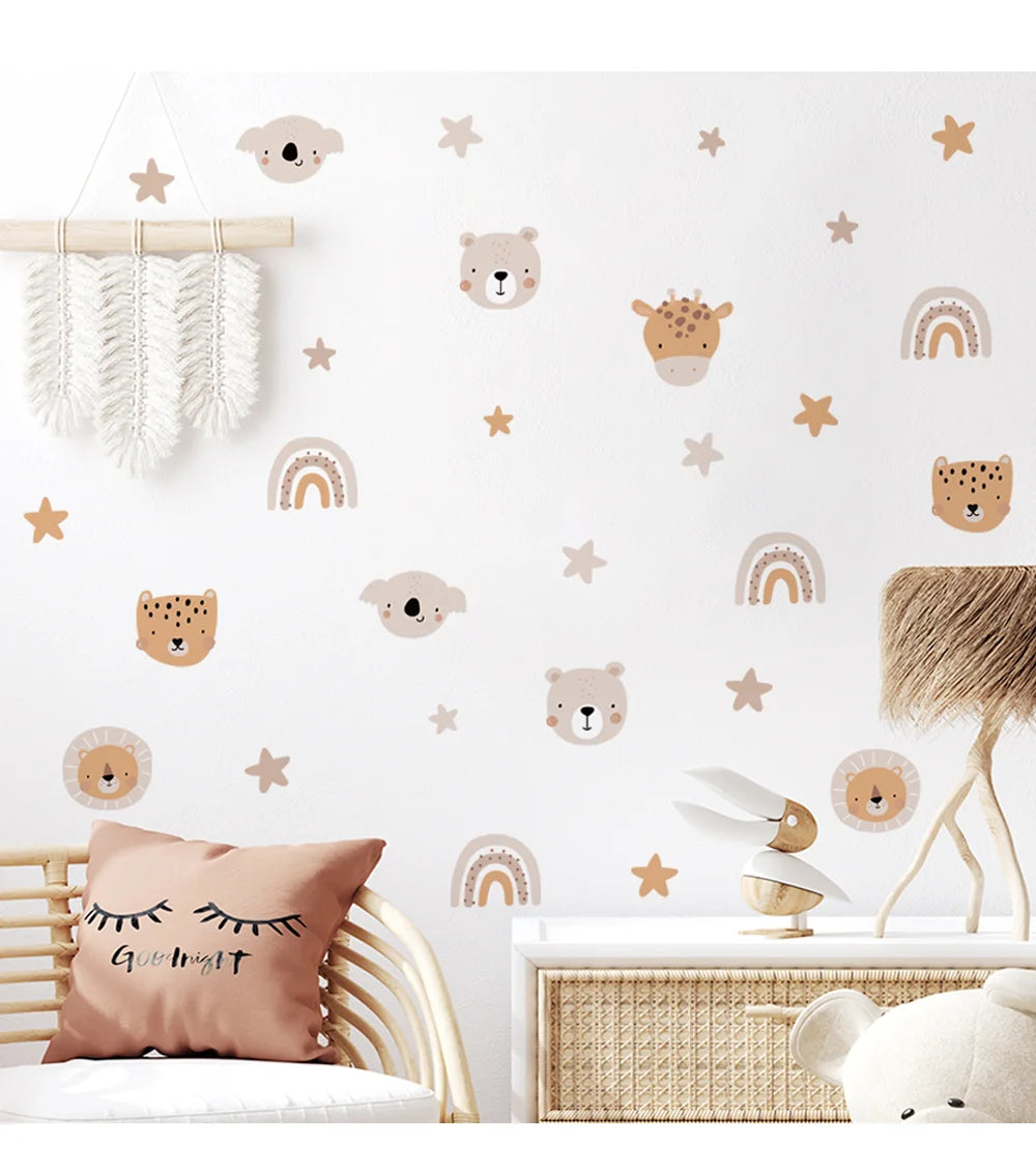 Detailed look at Cartoon Rainbow Bear Animals and Star Wall Decal | Home Decor by HomeDecorDecals.