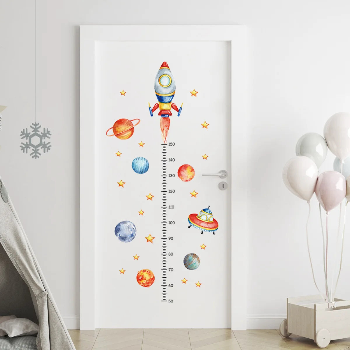 Cartoon Planet Rocket Height Measurement Wall Stickers for Kids Room Baby Boy Room Height Roller Grow Up Chart Wall Decals Mural-HomeDecorDecals_com