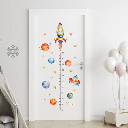 Cartoon Planet Rocket Height Measurement Wall Stickers for Kids Room Baby Boy Room Height Roller Grow Up Chart Wall Decals Mural-HomeDecorDecals_com
