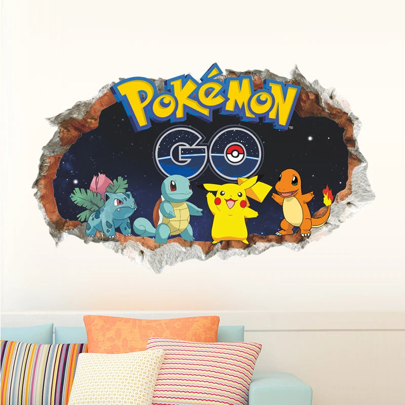 Cartoon Pikachu Wall Sticker For Kids Room Living Room Bedroom Wall Decoration Kids Gifts Door Sticker Cute Posters-HomeDecorDecals_com